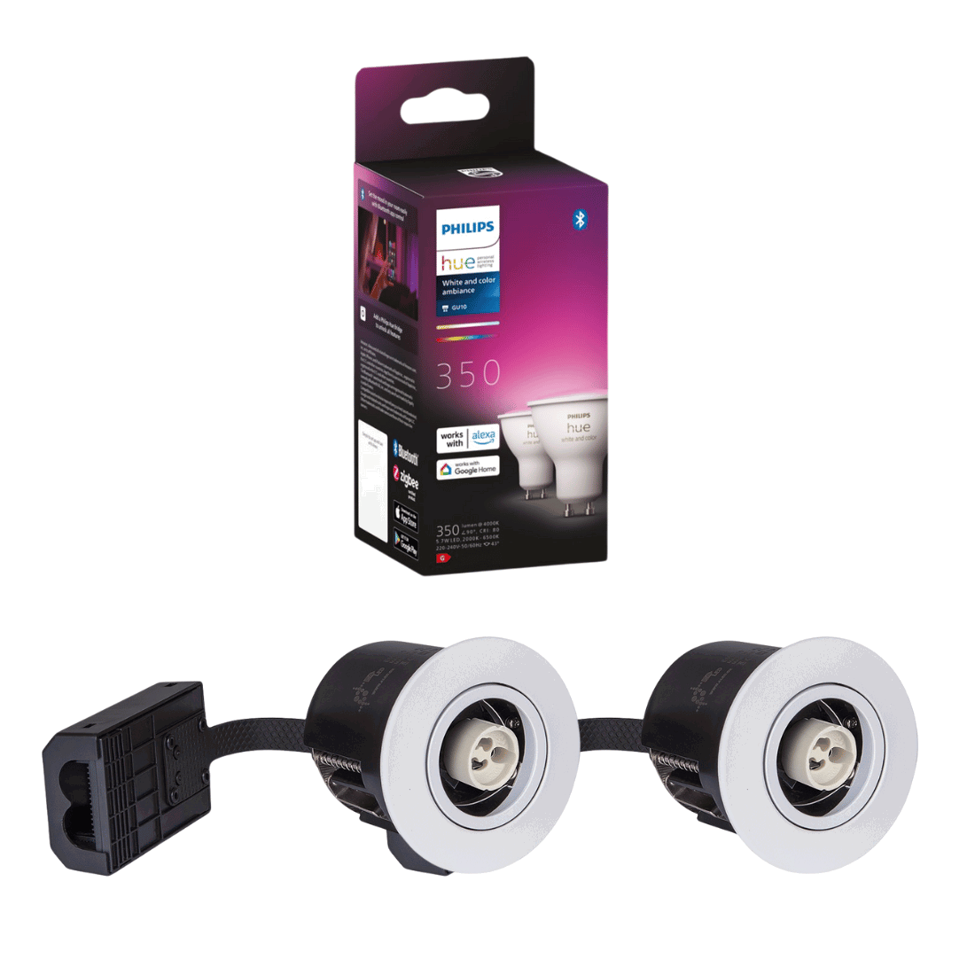 Utomhus inbyggd spotlight set 2x Hue rgb+cct gu10