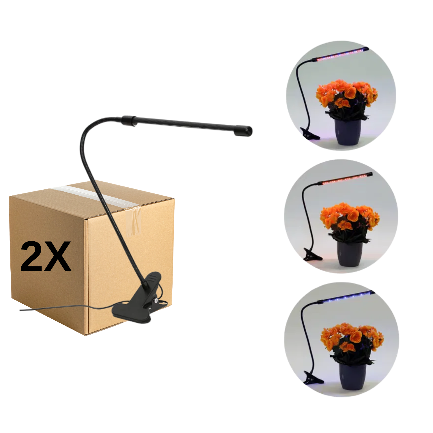Växtlampa | 2-pack | 1,79 PPF | 3W | 1 ljuselement | klämma | USB-A | svart