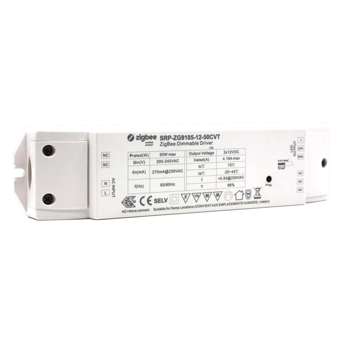 Zigbee LED Driver - 12V Controller m. Indbygget Strømforsyning - CCT (Kelvin) Styring - 0-50W