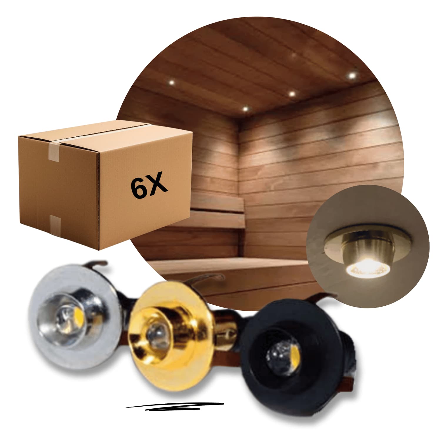 Saunaverlichting | Goud | 6 stuks | 3000K | SaunaLED