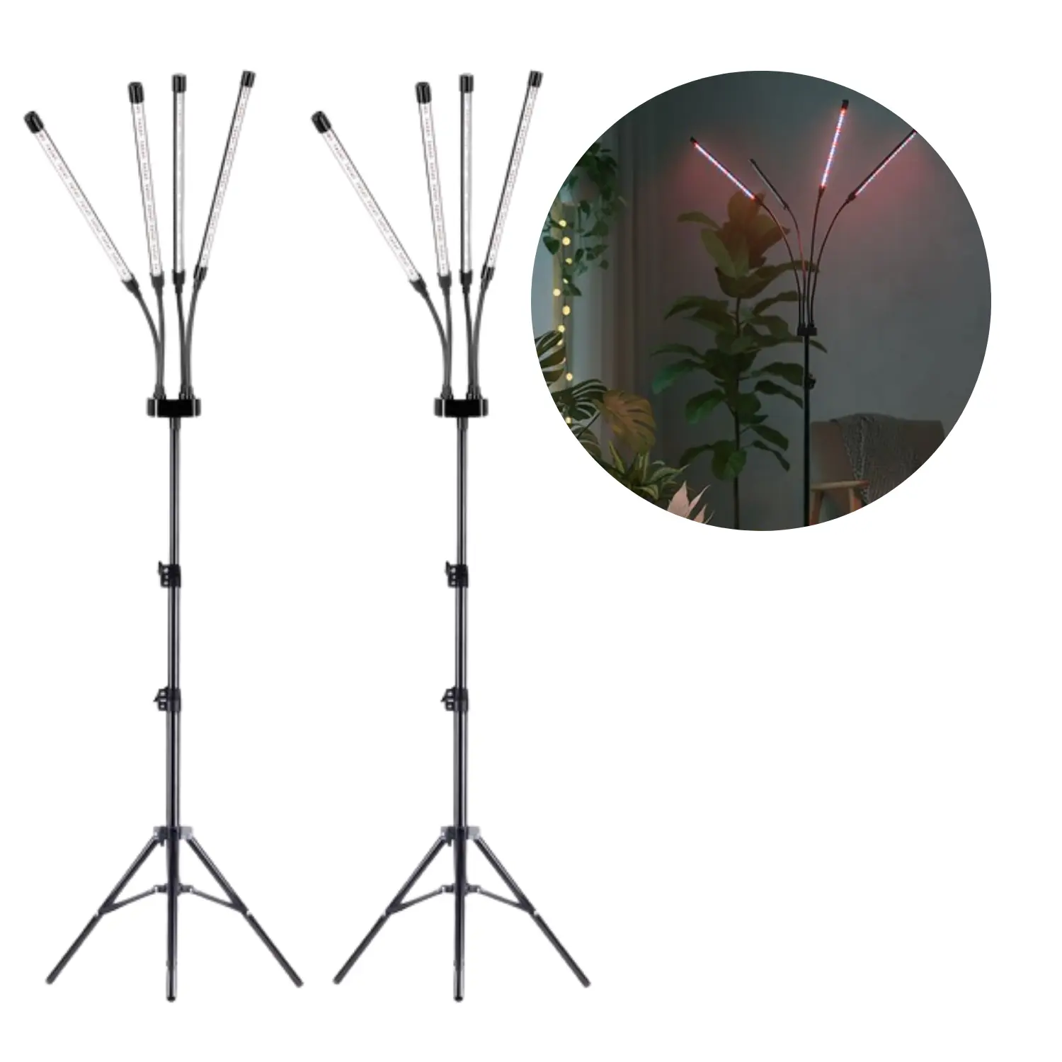 Pflanzenlampe | 2er-Pack | 69 PPF | 30 W | 4 Leuchtelemente | VITARO 4ST | Schwarz 