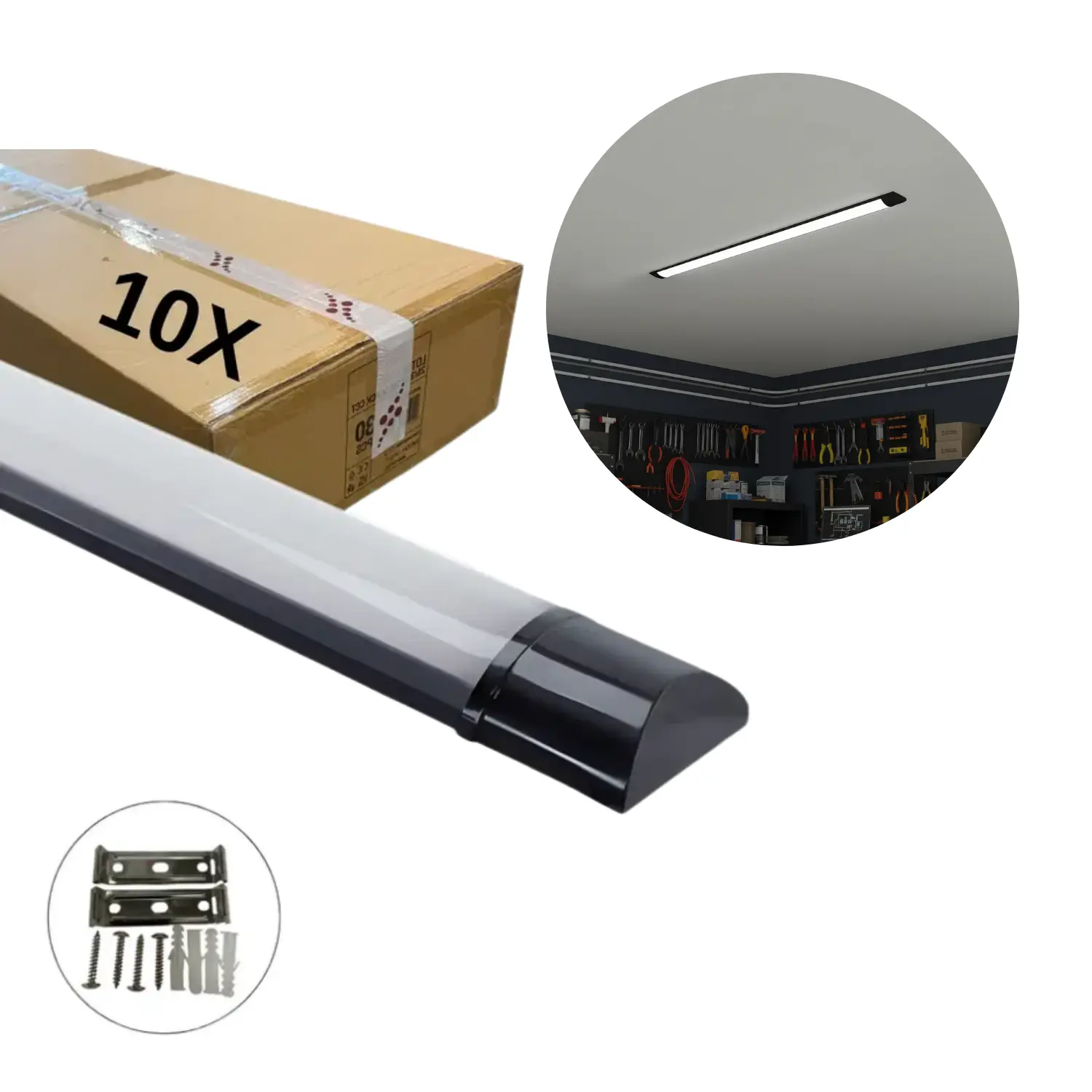 Fladt LED armatur | 120cm | 10-Pak | CCT | 25/30/40W | LOTOS | Sort