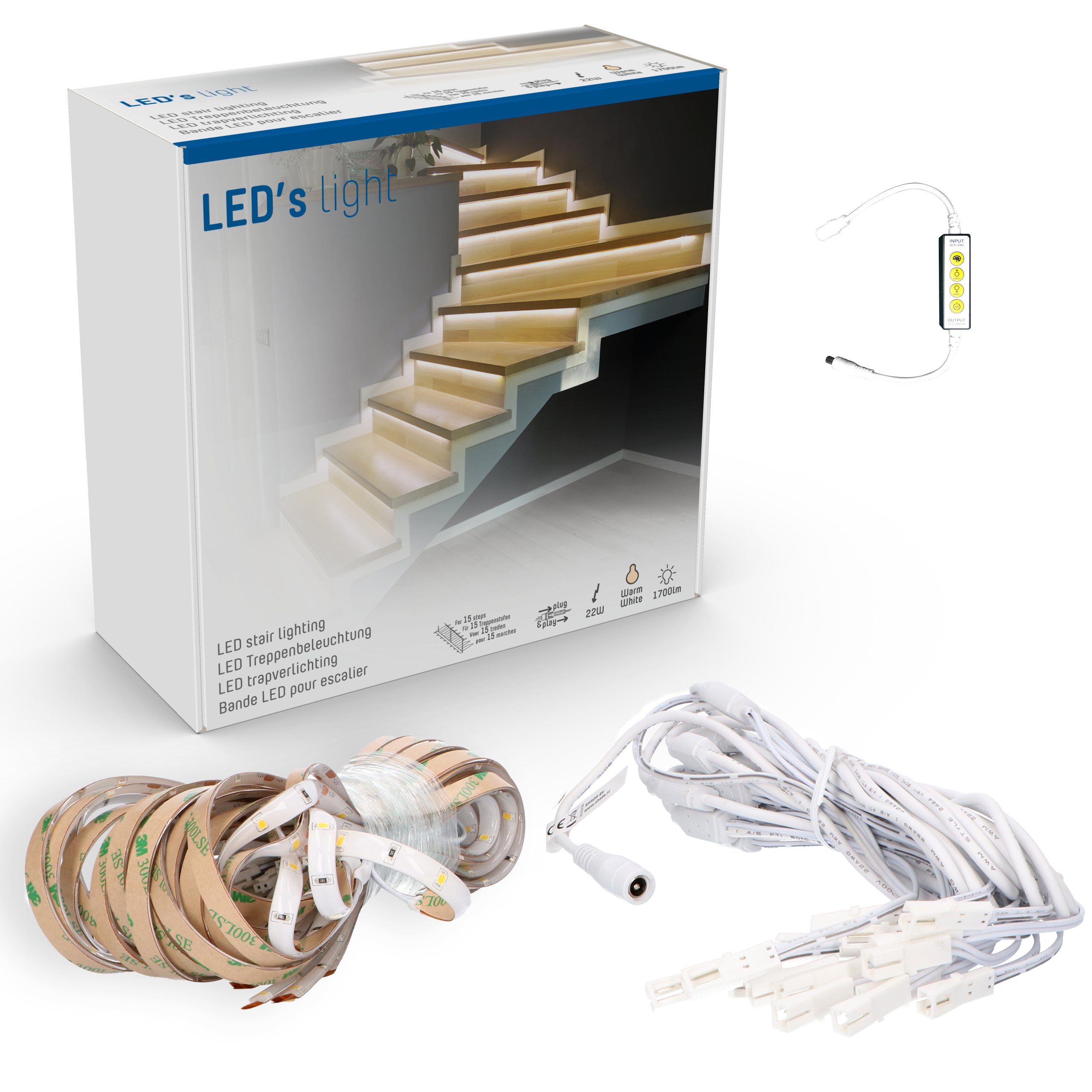 LED lys til trappetrin - 22W - 1700 lm - 2700K - IP20 - Dæmpbar - 15 stk. - 80cm