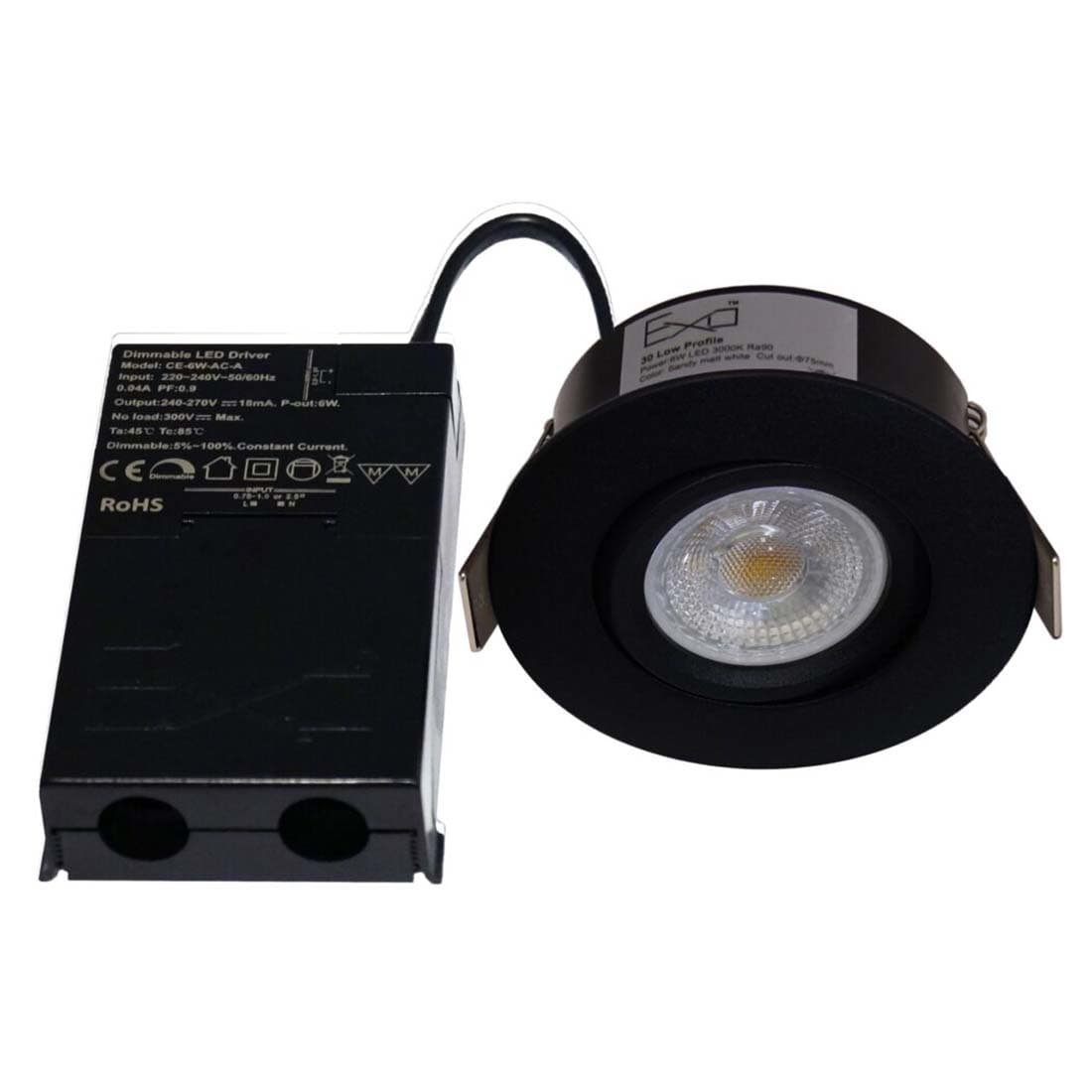 LED Spot - Low Profile 30mm - Mat Sort - Dæmpbar - 3000K - 6W - 480 lm