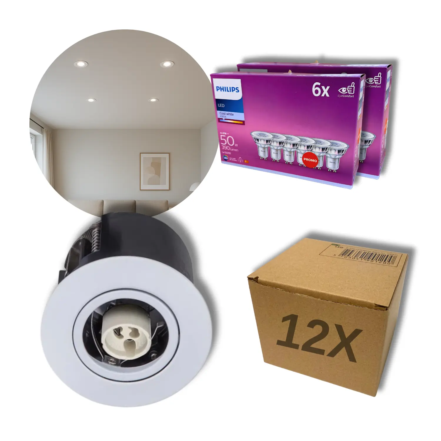 Binnenspot | 12-pack | 230V | Inbouwspot | incl. Philips GU10-lampen | VENTA | Wit