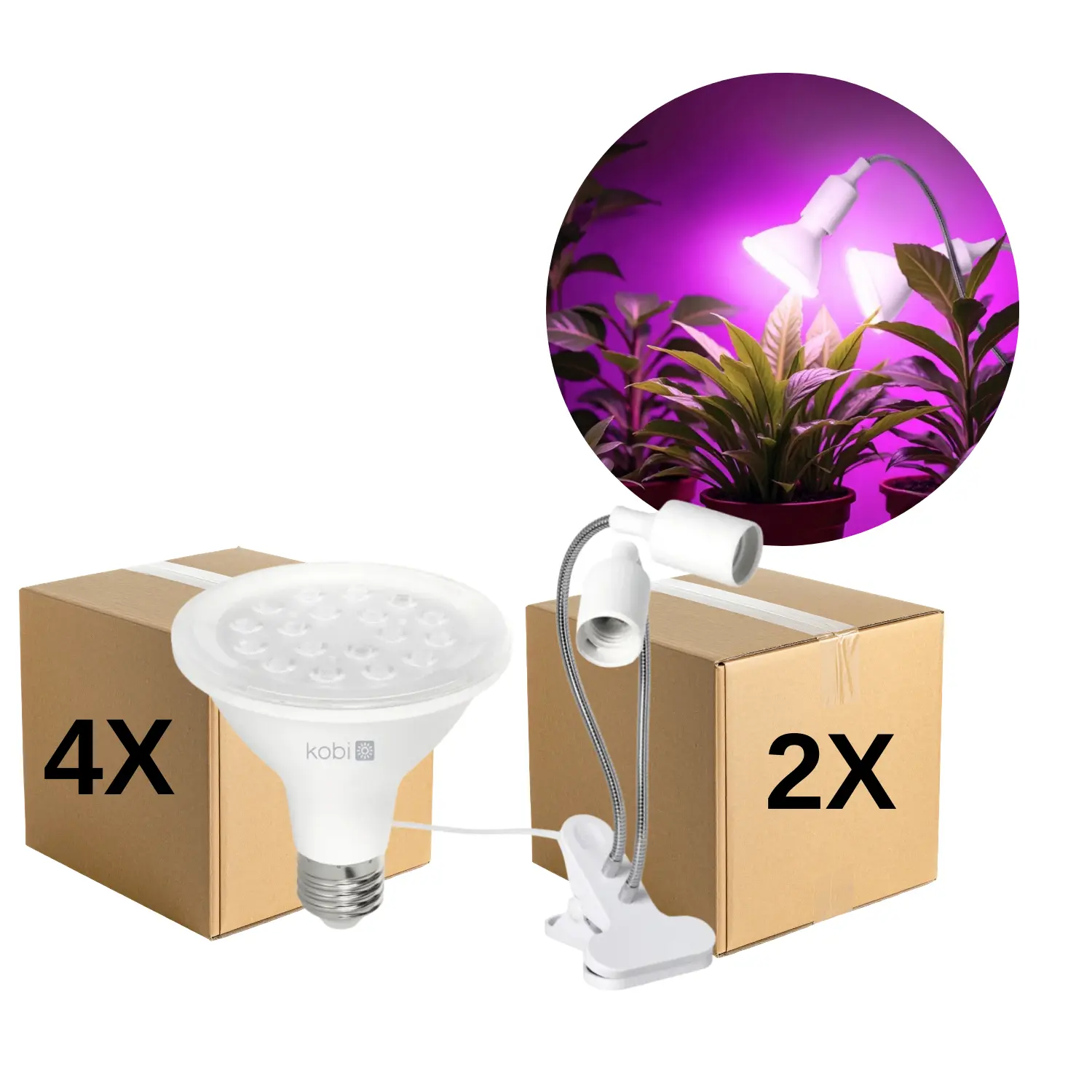 Odlingslampa + glödlampa | 2-pack | 10,5 PPF | 9W | 2 armar | med klämma | vit