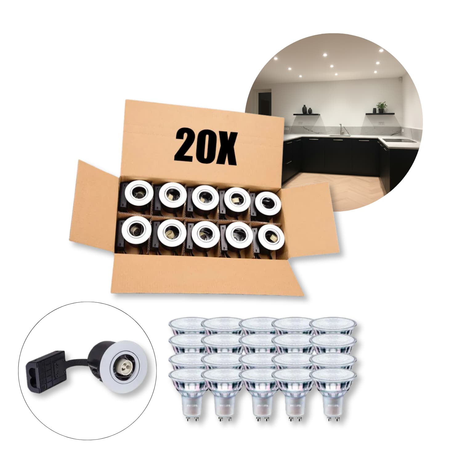 Indoor Gu10 Spot | Mat Wit | Incl. Philips Master Lamp Dimbaar | 3000K | VENTA | Verpakking van 20 stuks 