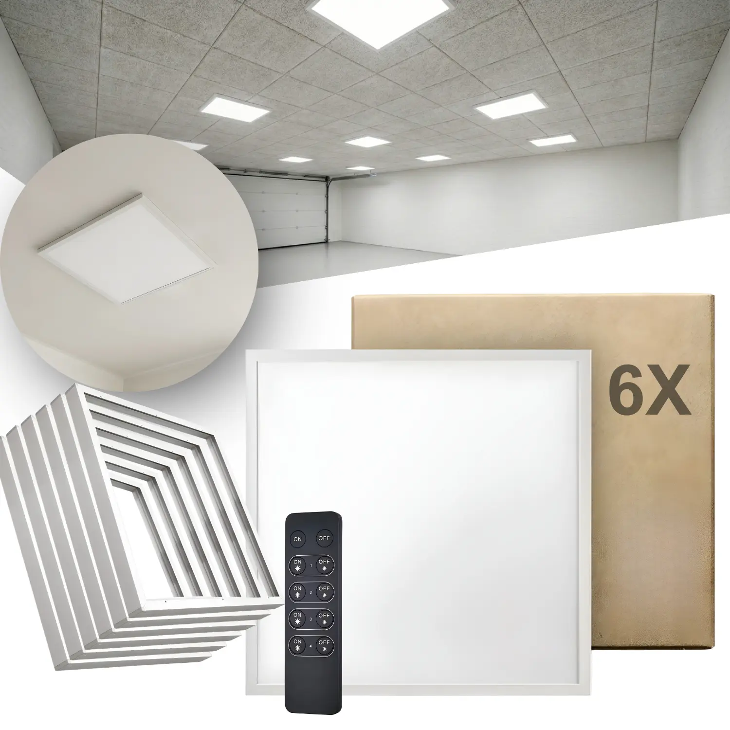 Ljuspaneler för garage | Inklusive takramar | Förpackning med 6 st | Dimbara