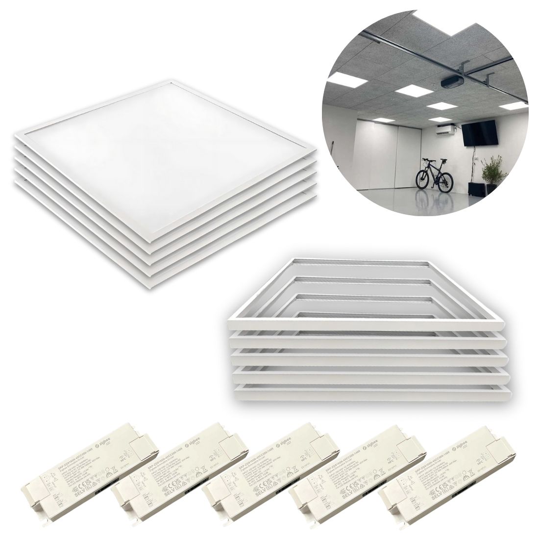 LED Panel 60x60 | 5-pack | Dimbar | 4000K | 4000lm | 40W | NIRA | Inkl. Troldtektram | Vit