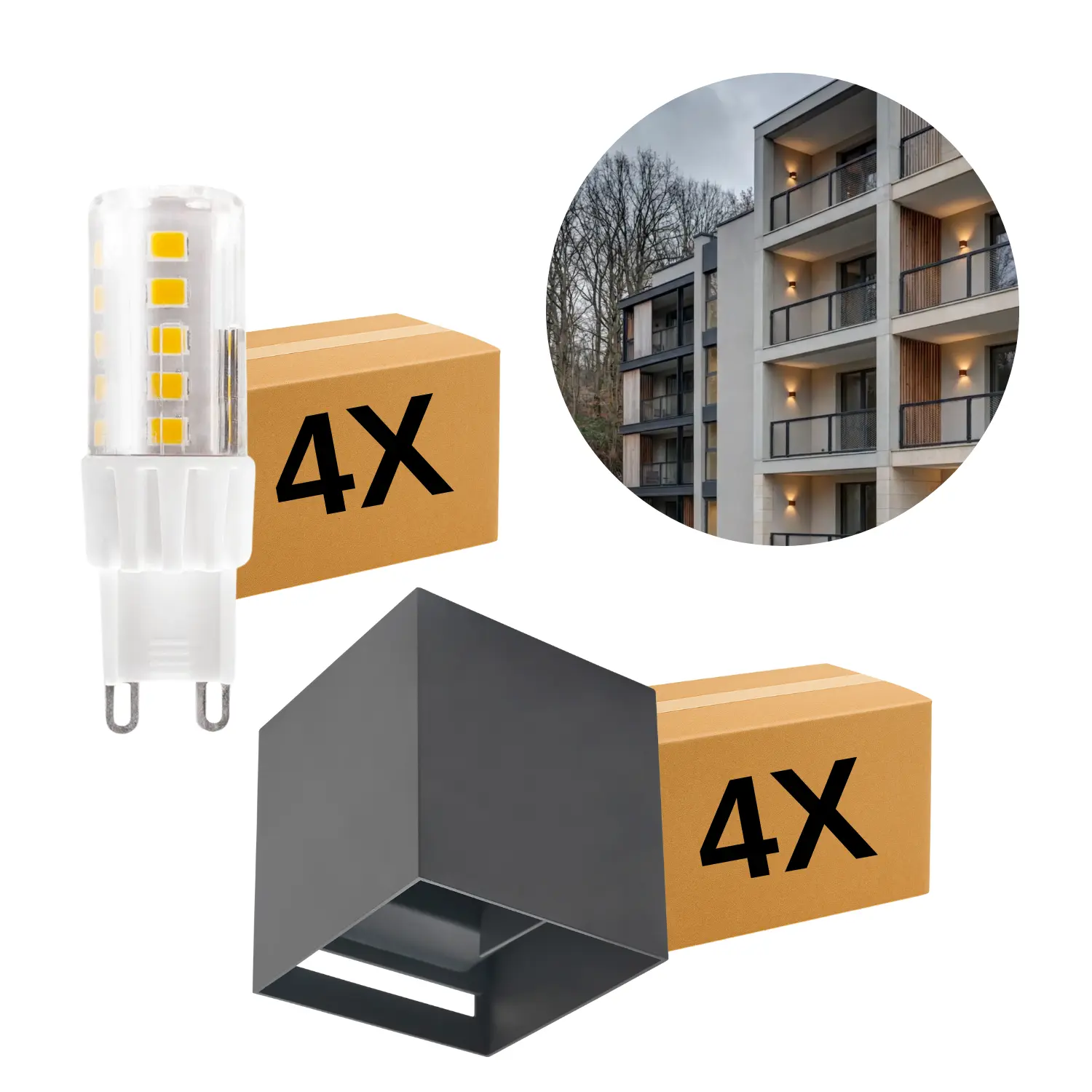 Utomhusvägglampa inkl. glödlampa | 4-pack | 3000K | 380lm | 4W | IP65 | Grå