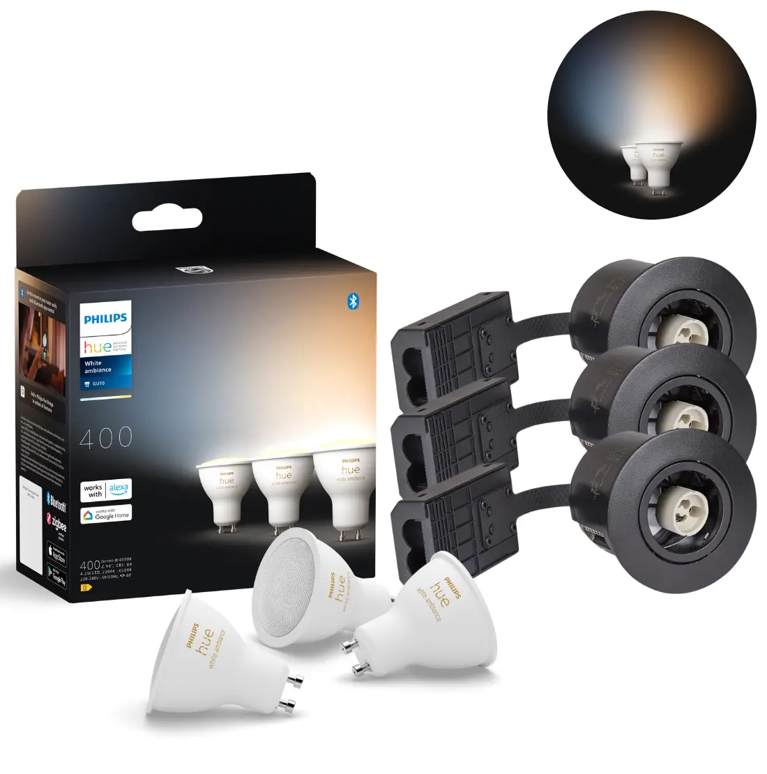 Buiten Inbouwspot Set | Incl. 3x Philips Hue GU10 | CCT | Mat Zwart