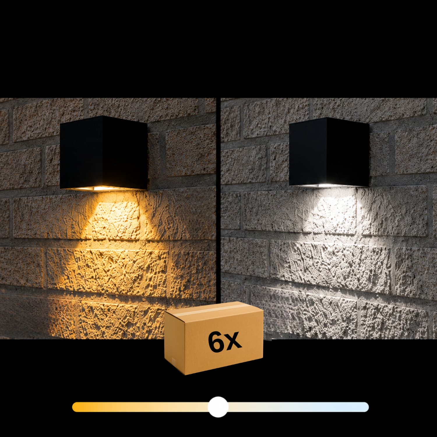 Kube solcellsvägglampa | 6-pack | 2CCT | 28lm | 800mAh batteri | QUERK | Svart