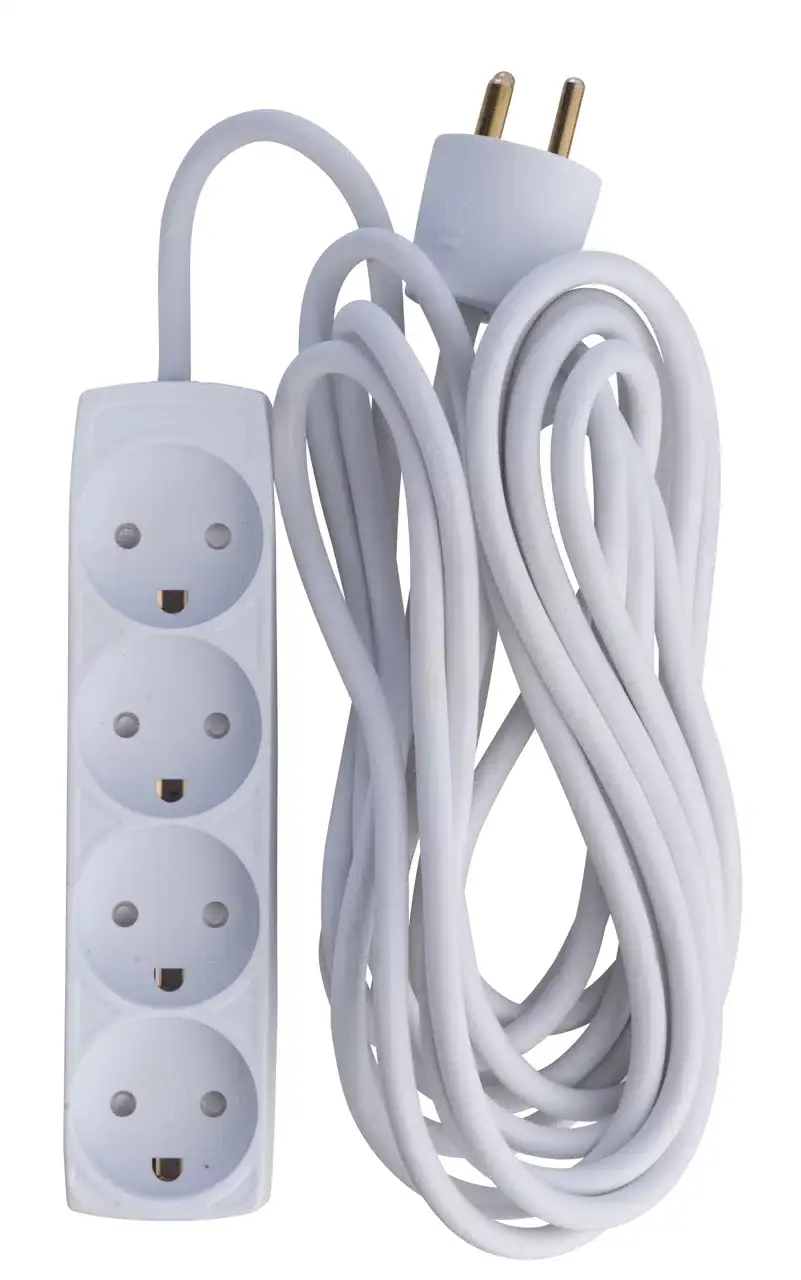 Stikdåse 4 Udtag | M/jord | 5M | 230V | 13A | 2990W | Hvid
