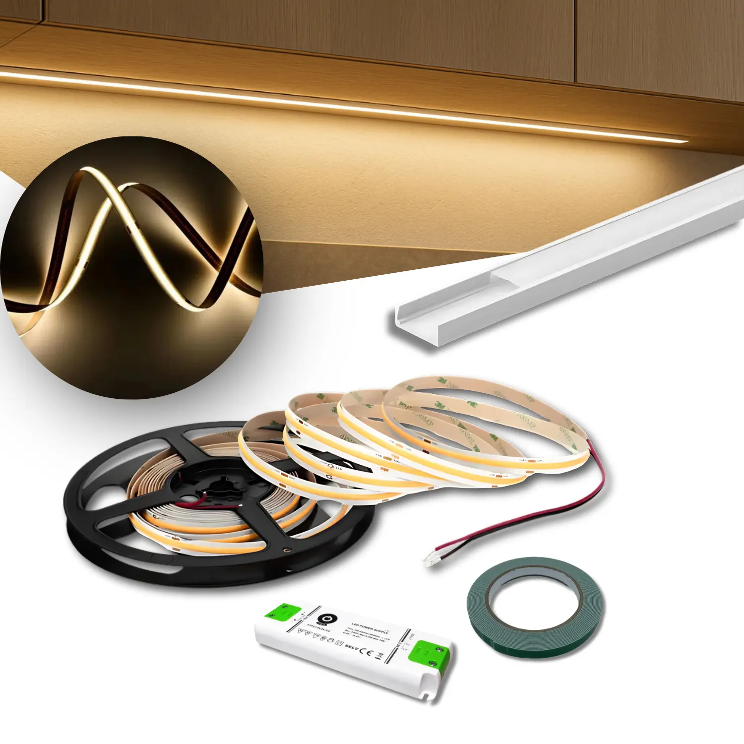 COB LED Strip Set | 6m | 3000K | 9W/m | 8mm | Inkl. Drivdon och Profil