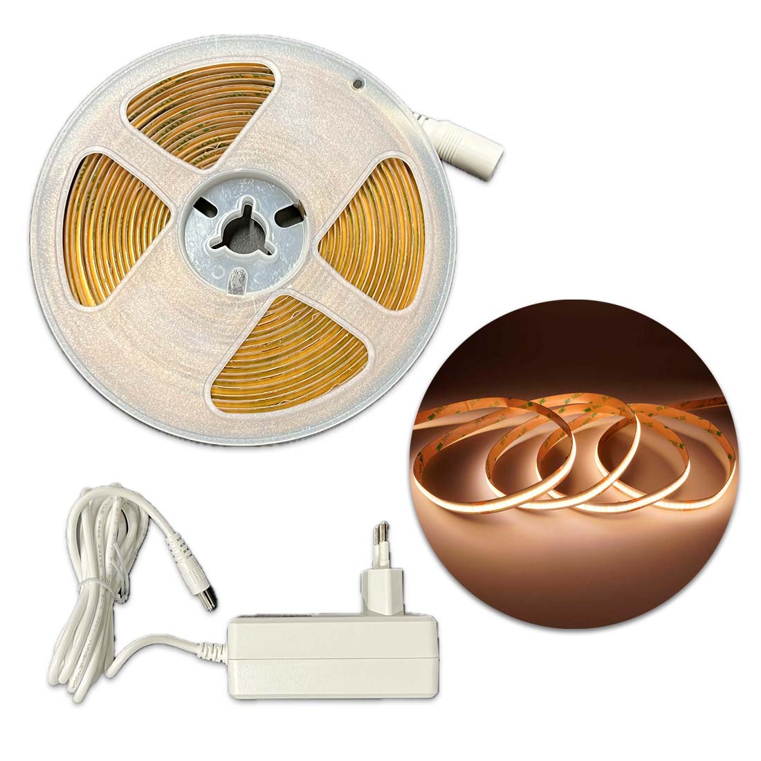 COB LED Strip | 8mm | IP20 | 24V | 3000K | 312LED/m | 6.6W/m | 5m-set