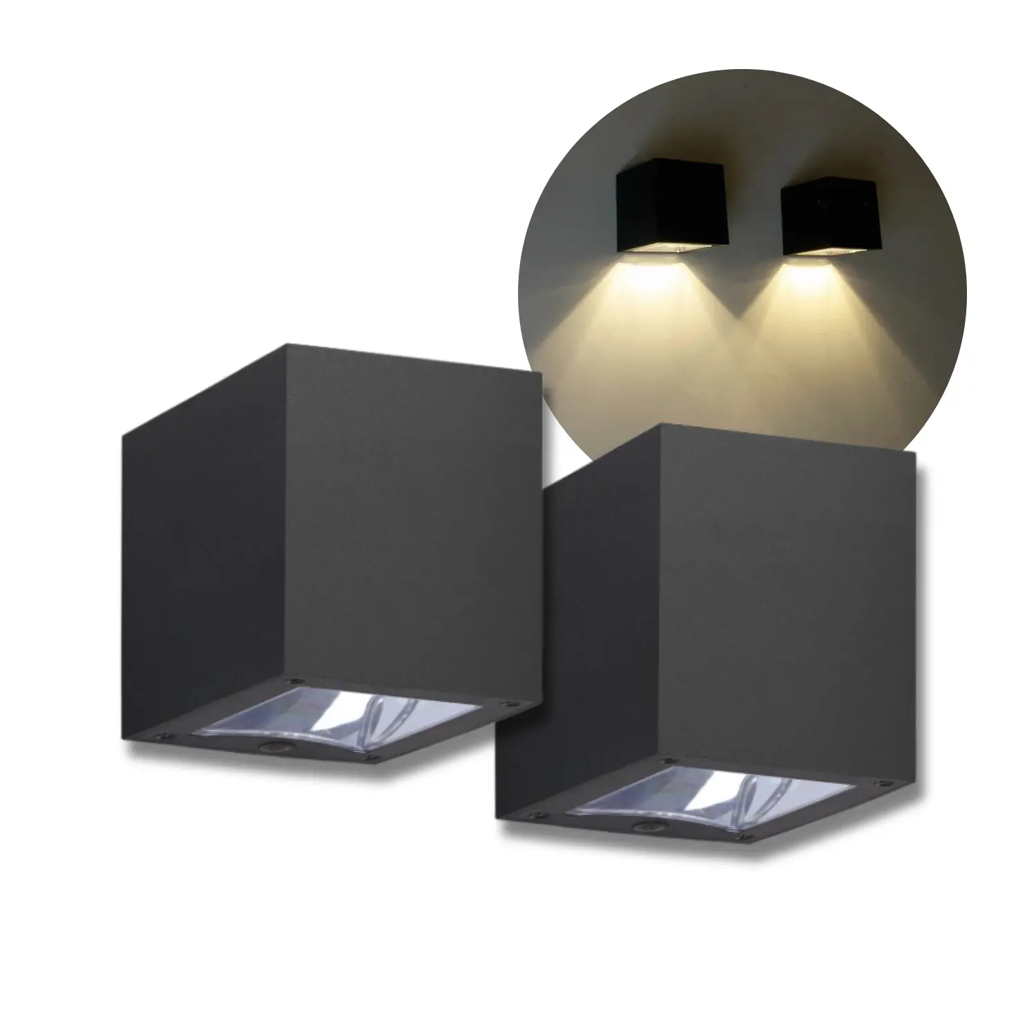 Kube Solar vägglampa | 2-pack | 2CCT | 28lm | 800mAh batteri | QUERK | Svart