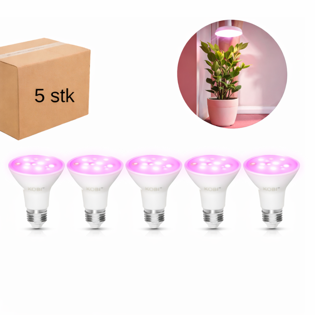 LED Grolys Glühbirne E27 | 5er Pack | 7,4 PPF | 7W | PLANTY | Weiß