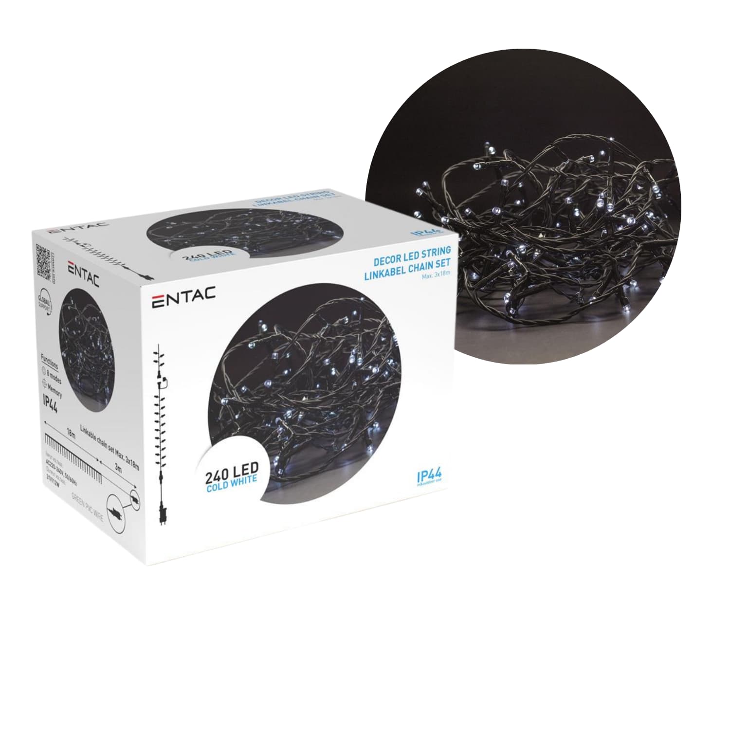 LED-lichtsnoer voor buiten | 18 m | Koud wit | 240 LED | IP44