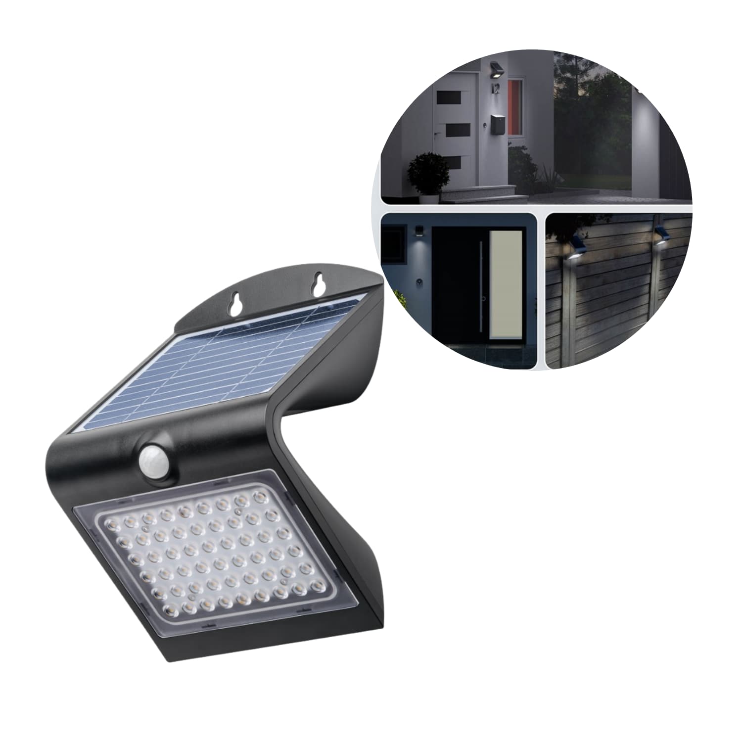 Solcelle Væglampe med Sensor | 4000K | 500lm | 4W | IP65 | Sort