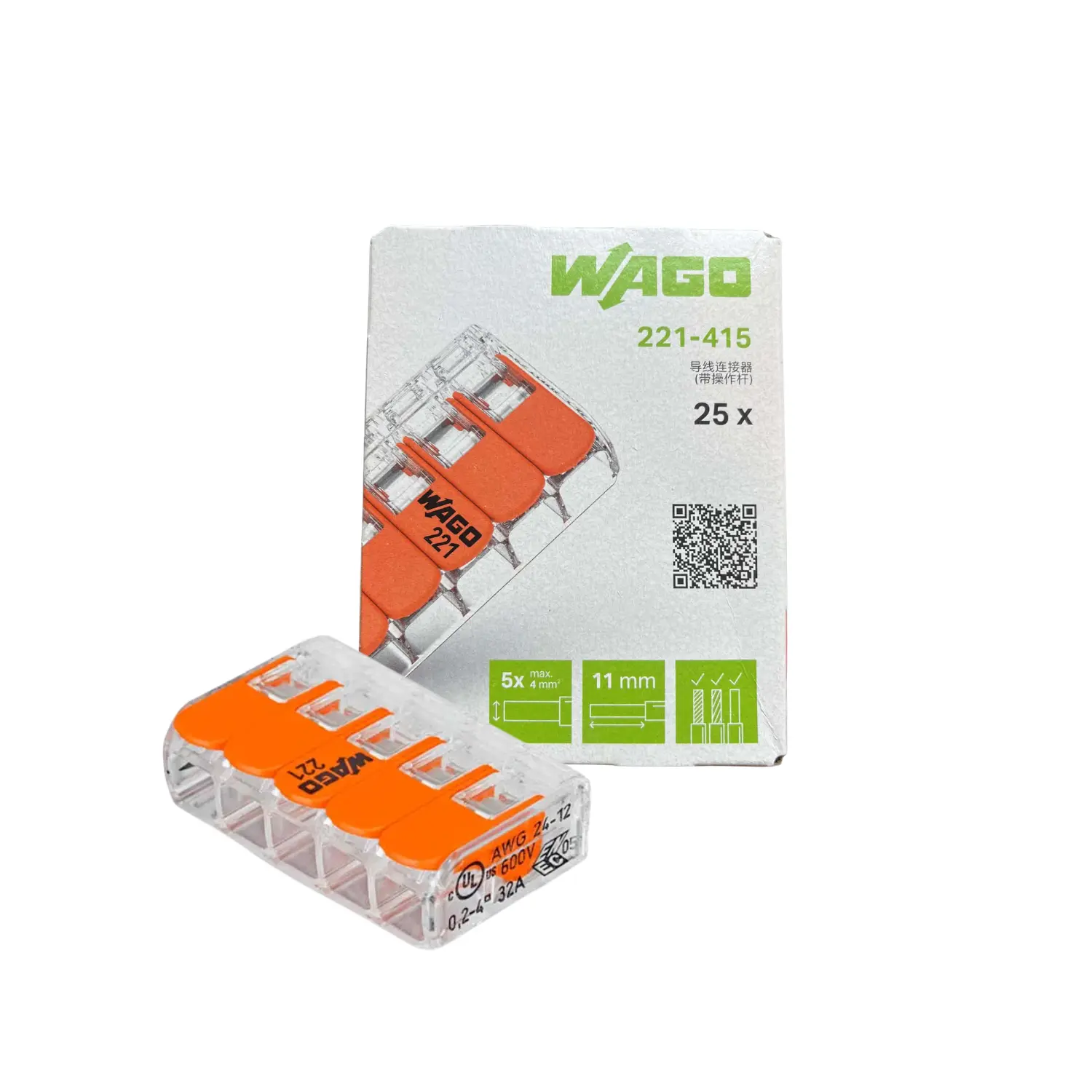 25 stuks Wago transparante verbindingsmof 5 x 0,2-4 mm²