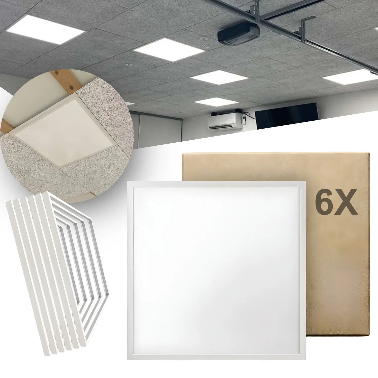 LED Paneler til Garagelys 60x60 | 6-Pak | 4000K | Inkl. Troldtektramme | NIRA | Hvid