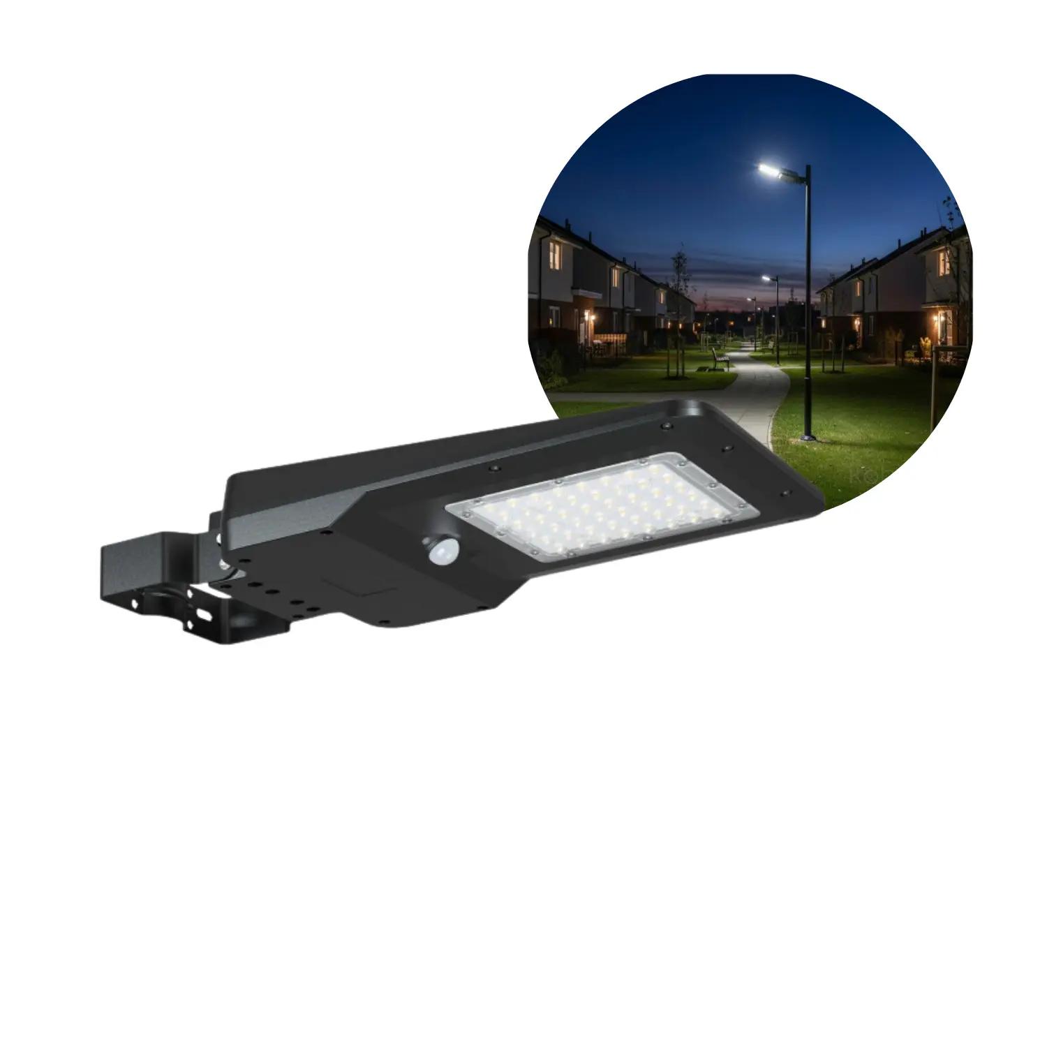 Gadelampe Solcelle | 3CCT | 3000lm | 20W | IP65 | Skumrings-og bevægelsessensor | STREET | Sort