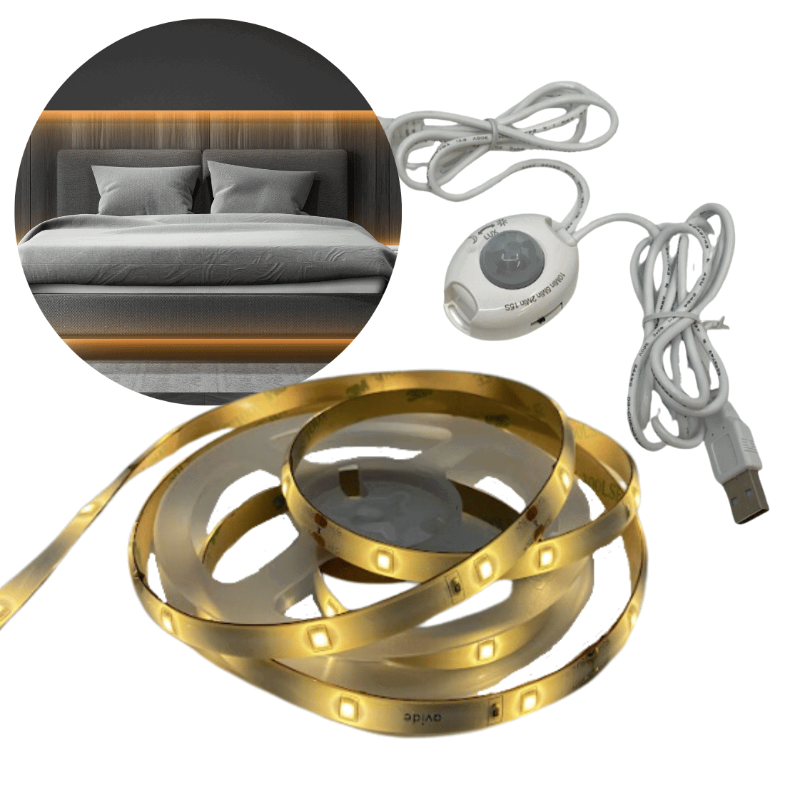 LED Strip til seng m/ sensor | 5V | USB-A | 1,2m | 3W | 4000K