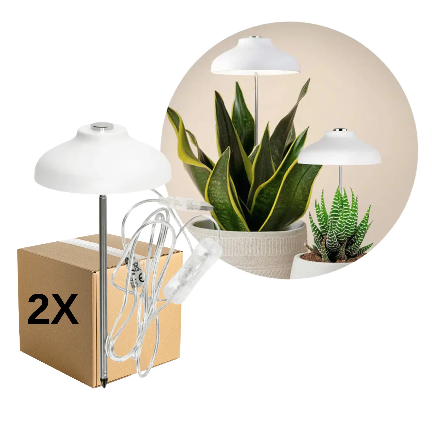 Plant Light Spike Lamp | 2-pack | 4,6 PPF | 5W | Justerbar höjd | USB-A | VERDI | Vit