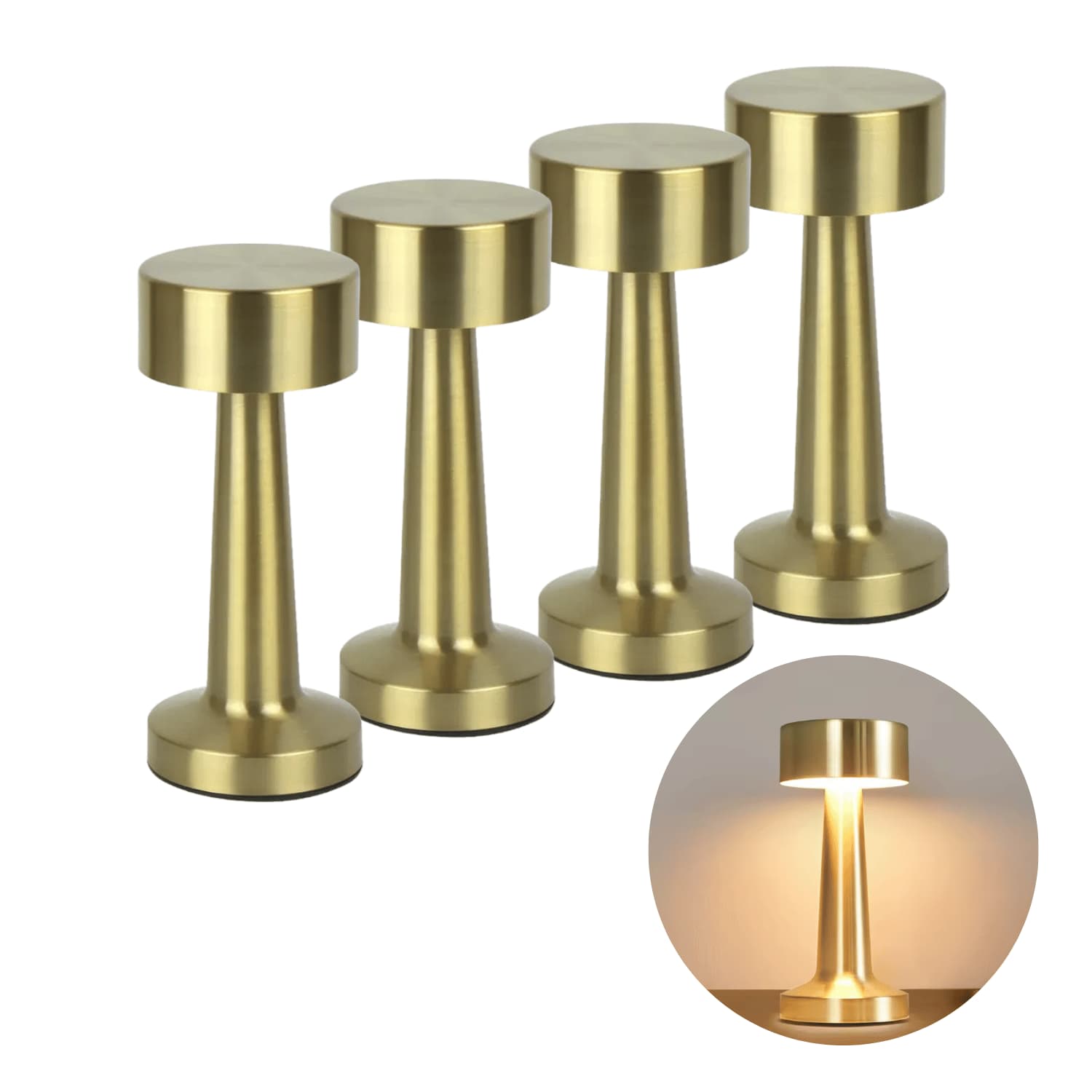 LED Tischlampe | 4er-Pack | Wiederaufladbar | CCT | USB | Messingfarbe | 1W