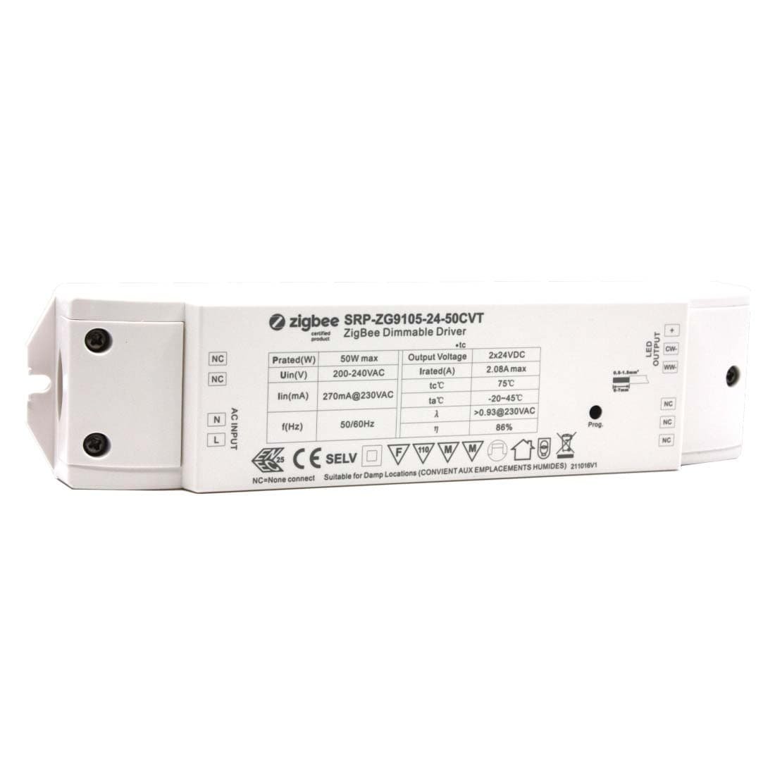 Zigbee LED Driver - 24V Controller m. indbygget strømforsyning - CCT (kelvin) Styring - 0-50W