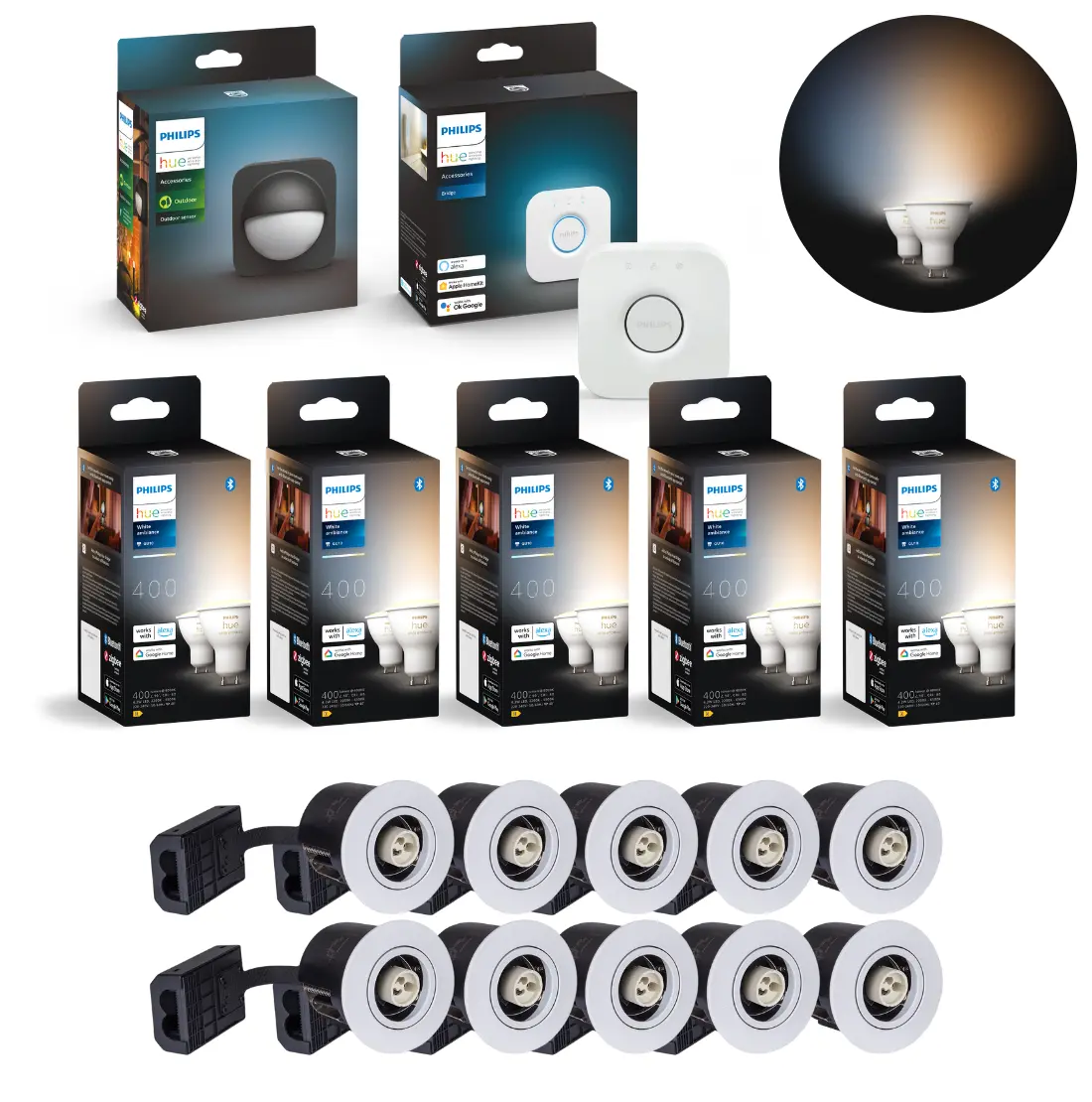 Inbouwspot Startset | Incl. 10x Philips Hue GU10 2700K + Bridge + Dimmer
