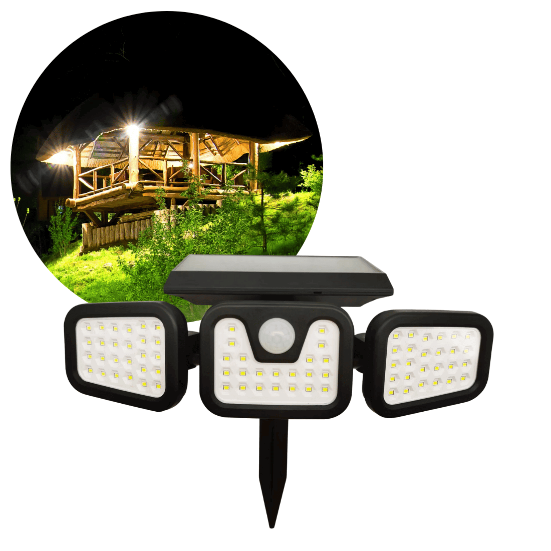 Solar schijnwerper met sensor | Zwart | 600LM | Bewegings- en schemersensor