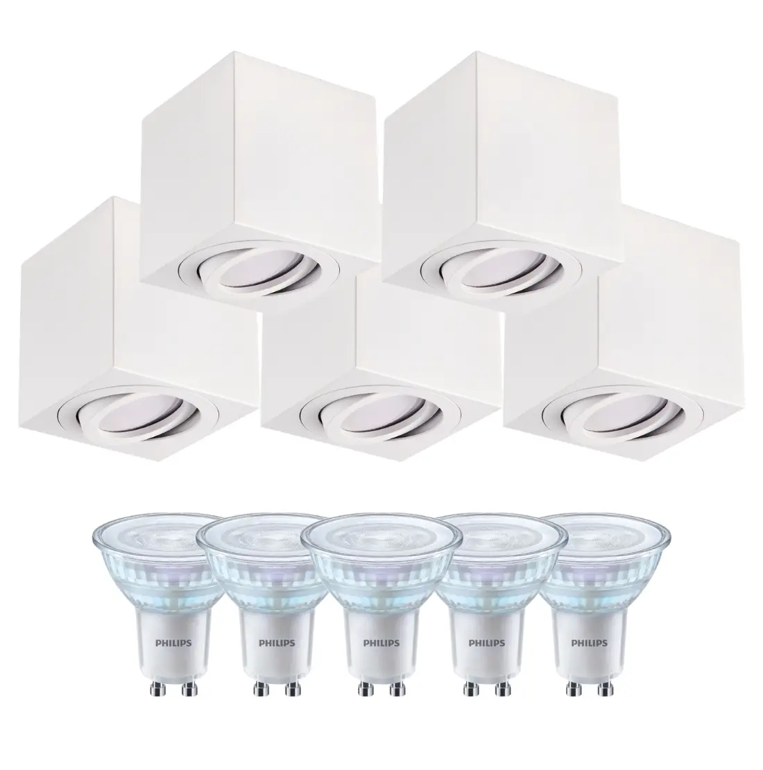 5 stk. påbygningsspots | Hvid | 3000K | Dæmpbar | 15°