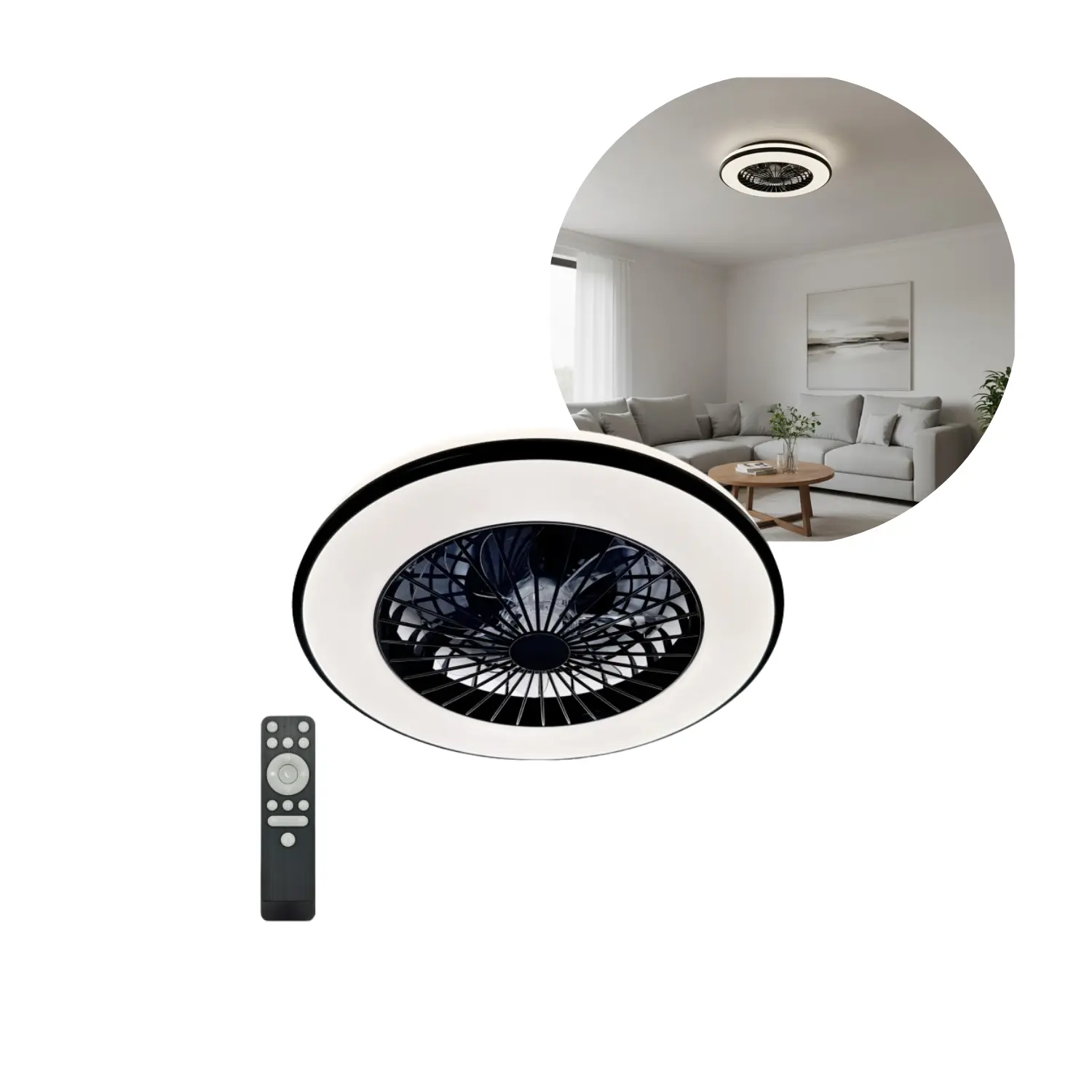 Taklampa med fläkt | 3CCT | 1300lm | 48W+15W | VENTELUX | Svart