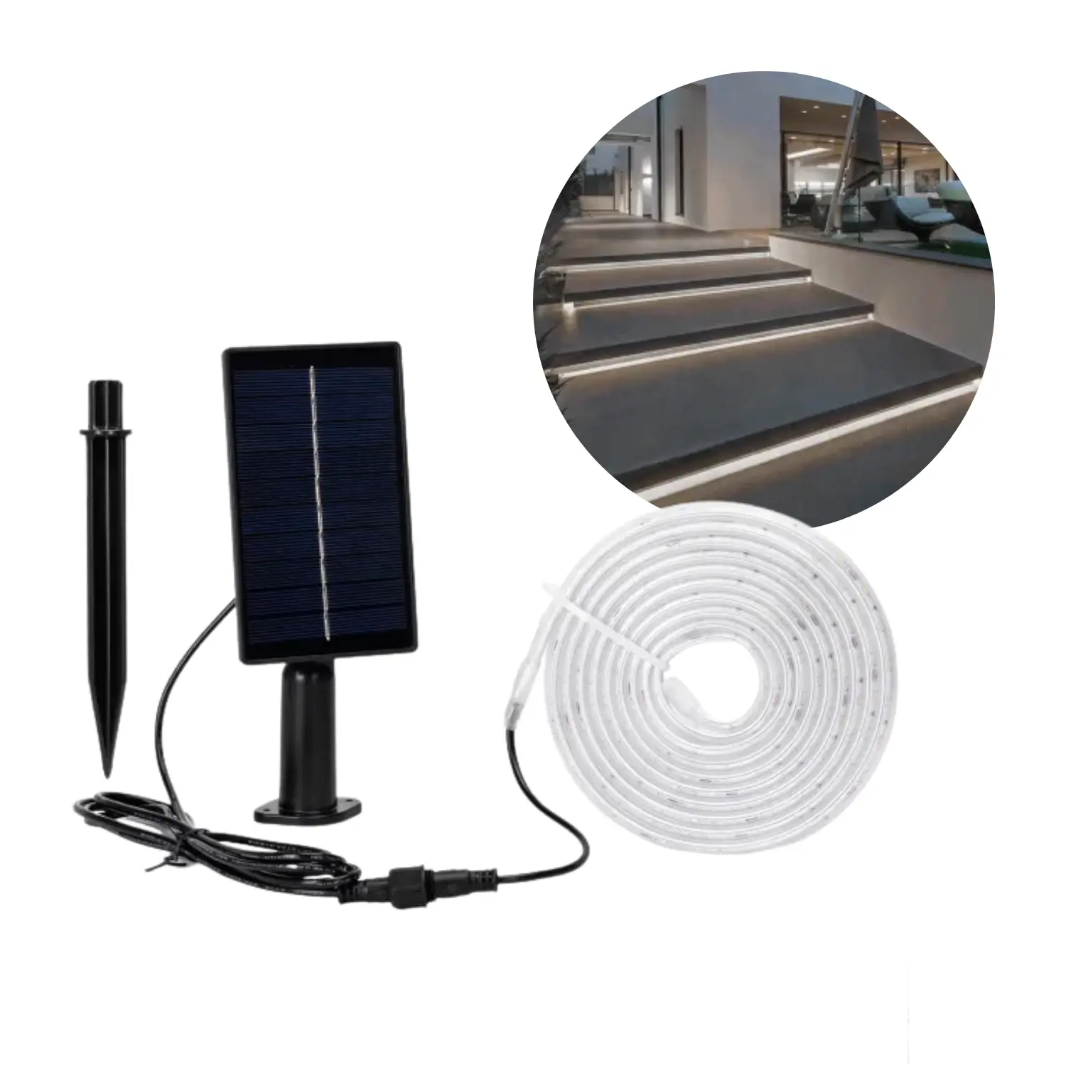 Solar LED strip | 3m | 6500K | 300lm | 30W | Los zonnepaneel | 2m kabel | Zwart