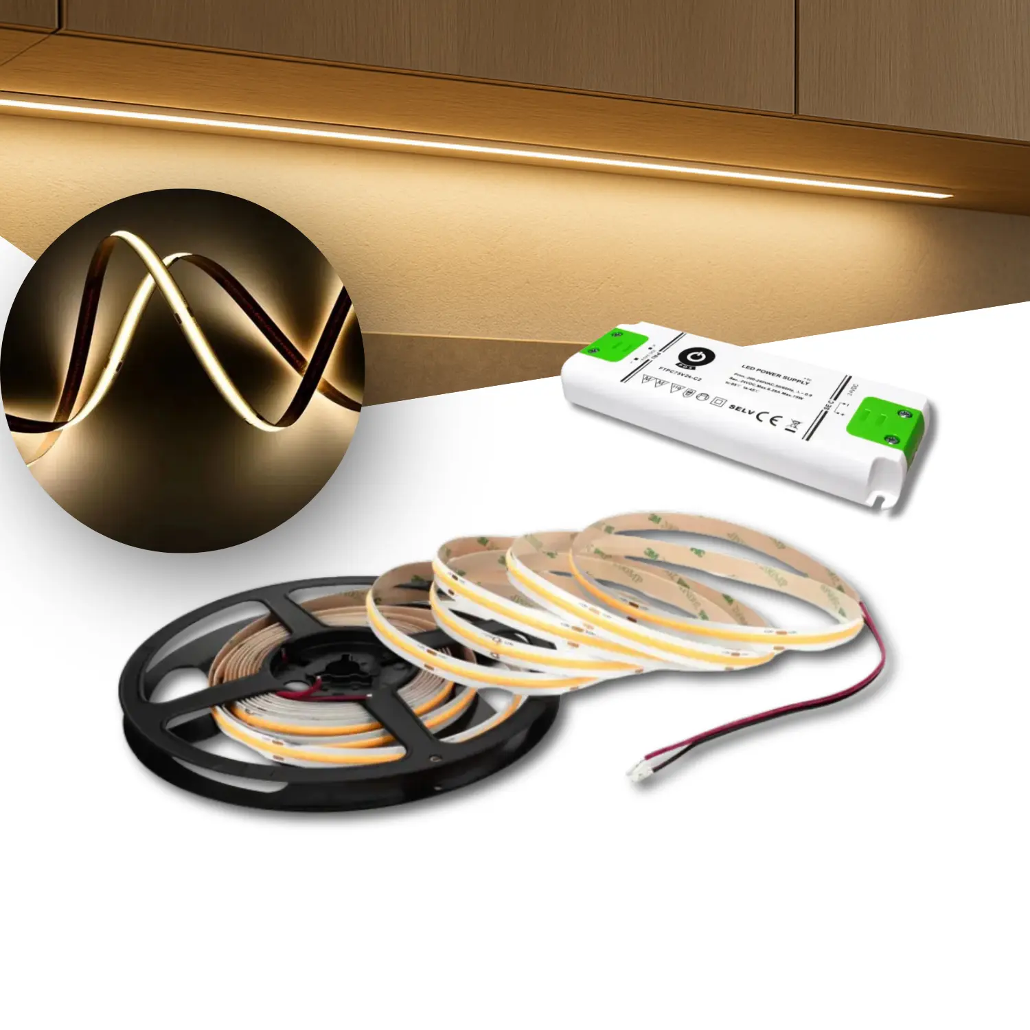 COB LED Strip Set | 6m | 3000K | 9W/m | 8mm | Inkl. Drivdon