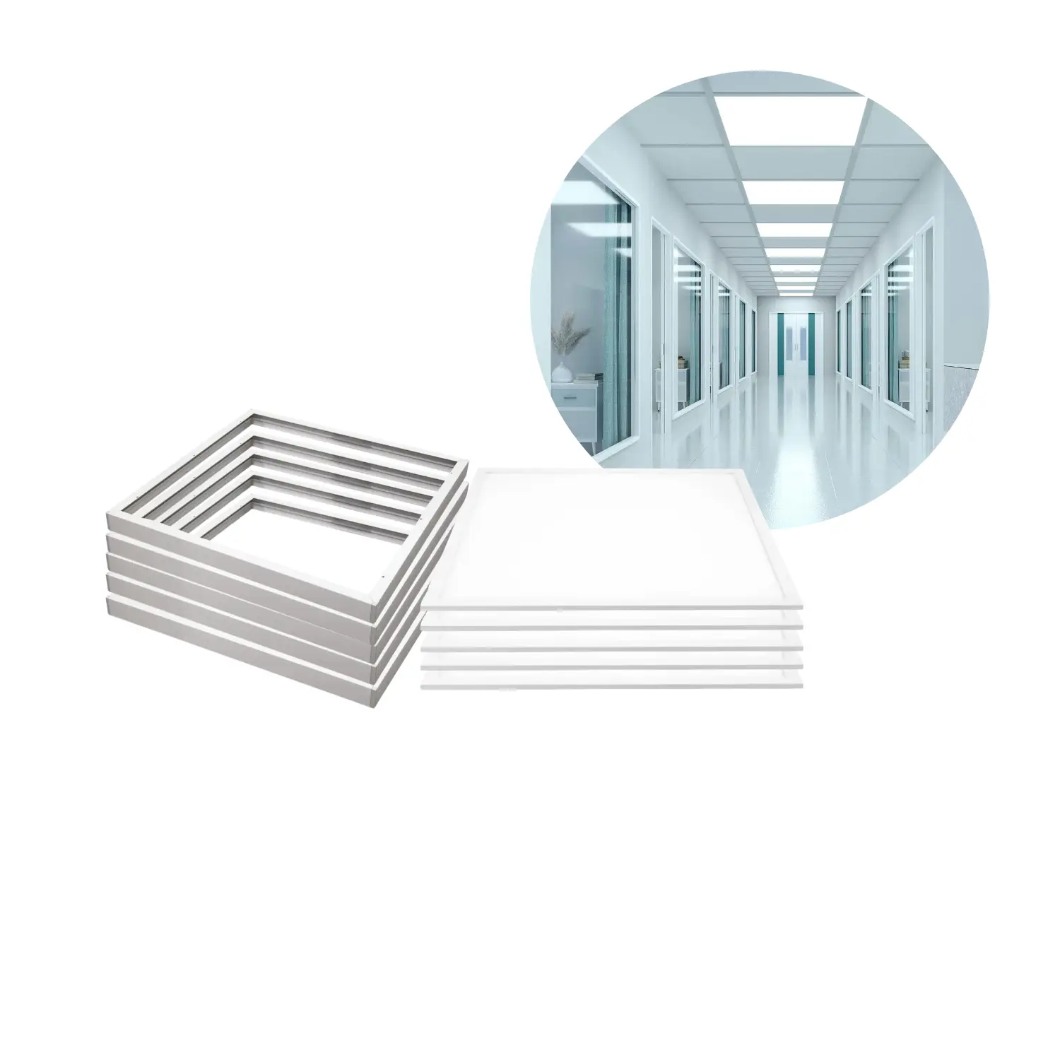 LED Panel 60x60 | 5-Pak | 6500K | 4500lm | 25W | SHINE | Inkl. Påbygningsramme | UGR19 | Hvid