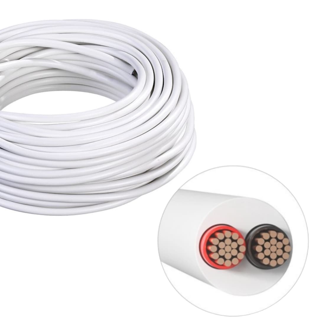 10m PVC-ronde kabel | Wit | Voor LED-strip | 2*0,78mm2 