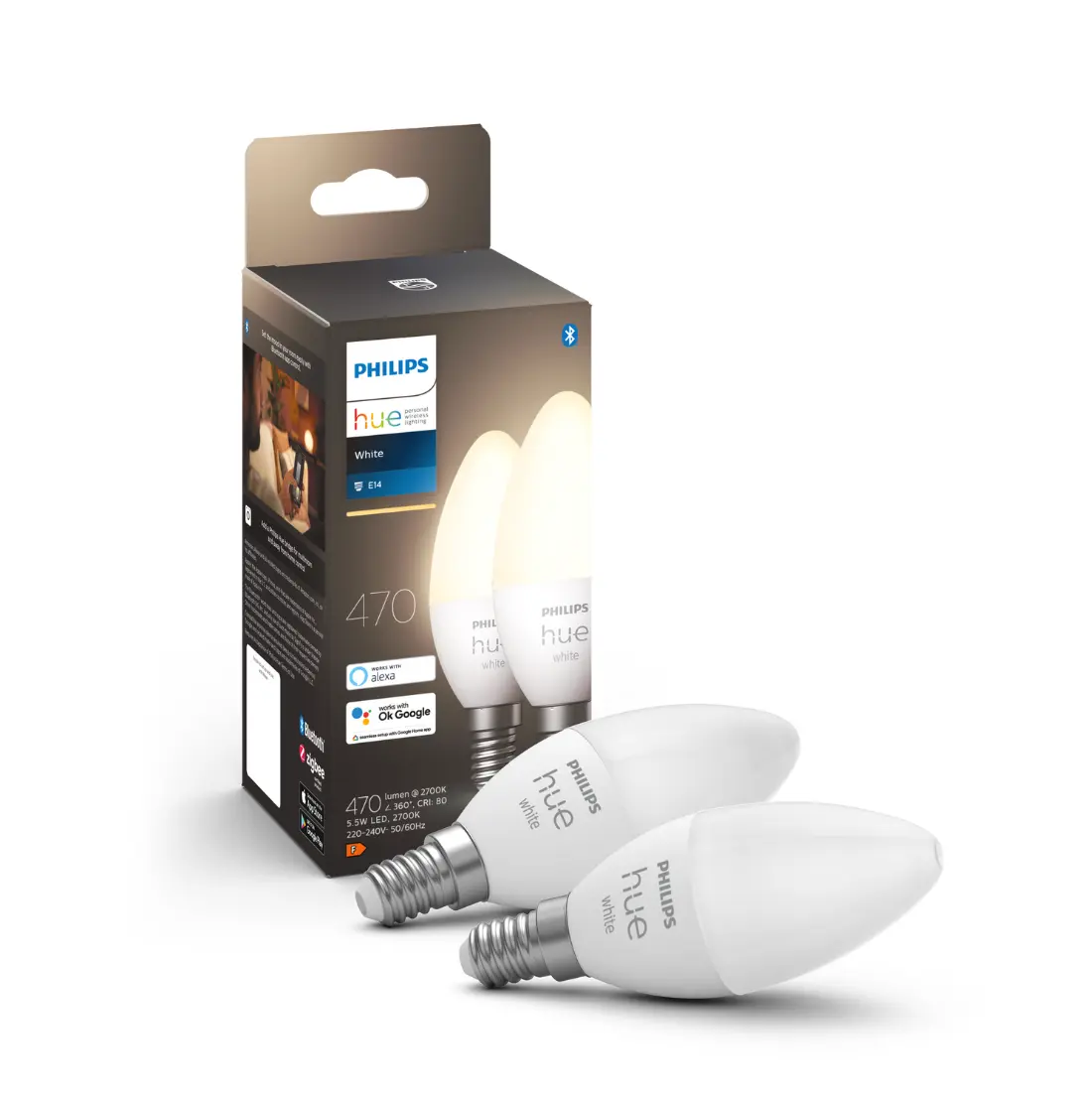 Philips Hue E14 | 5.5W | Vit | 2700K | 2 St.