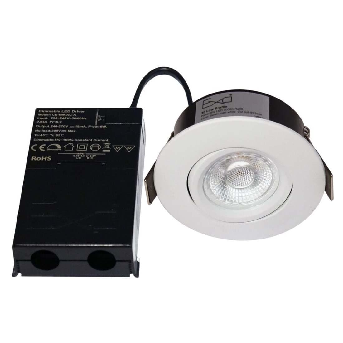 LED Spot - Low Profile 30mm - Mat Hvid - Dæmpbar - 6W - Dim 2-Warm (2200K - 3000K) - 480 lm