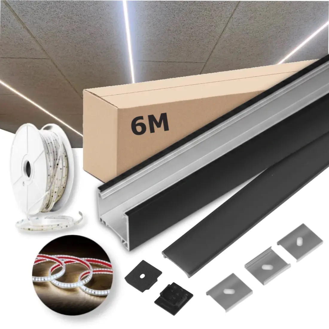Lysskinne til Troldtekt 230V | 10m Sæt | Sort | LED | 4500K