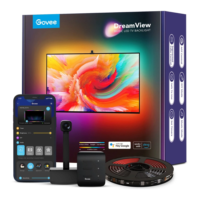 Govee DreamView T1 WiFi Rétroéclairage TV LED avec caméra, bande LED RGBIC, pour  TV et