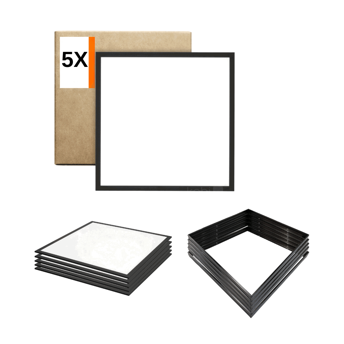LED Panel 60x60 | 5-pack | 4000K | 4000lm | 40W | NIRA | Inkl. ram för utanpåliggande | Svart