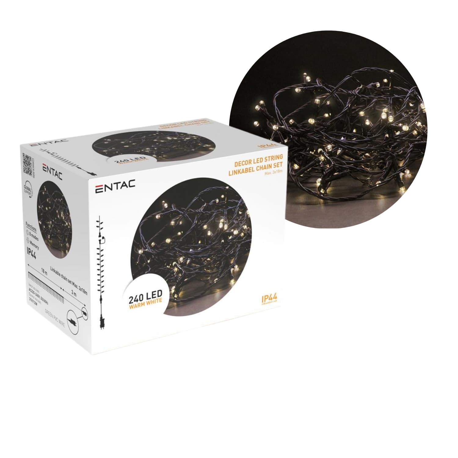 LED-lichtsnoer voor buiten | 18 m | Warm wit | 240 LED | IP44