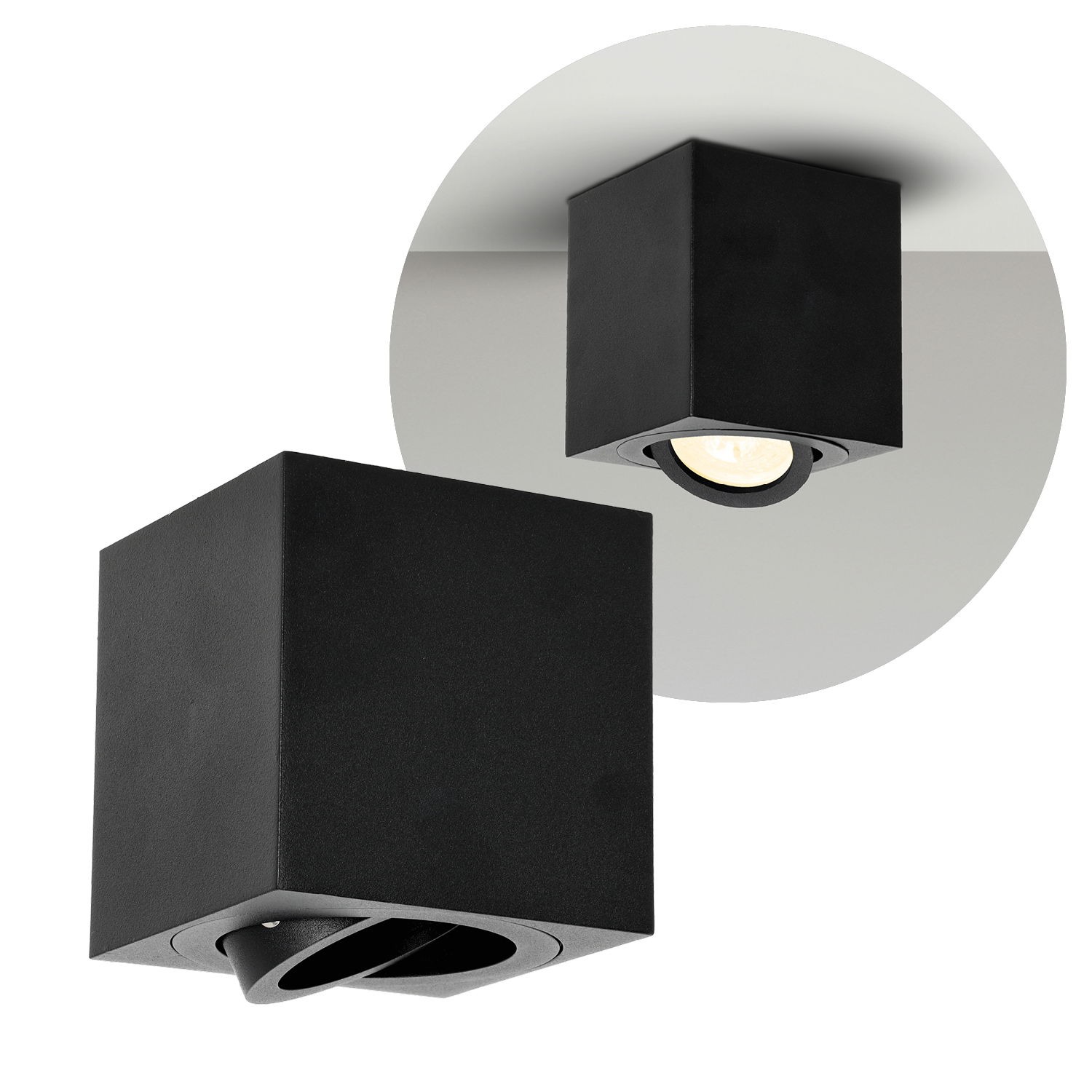 Opbouwspot in Zwart | met Kantelfunctie | Binnengebruik | 1x GU10 | OH37B