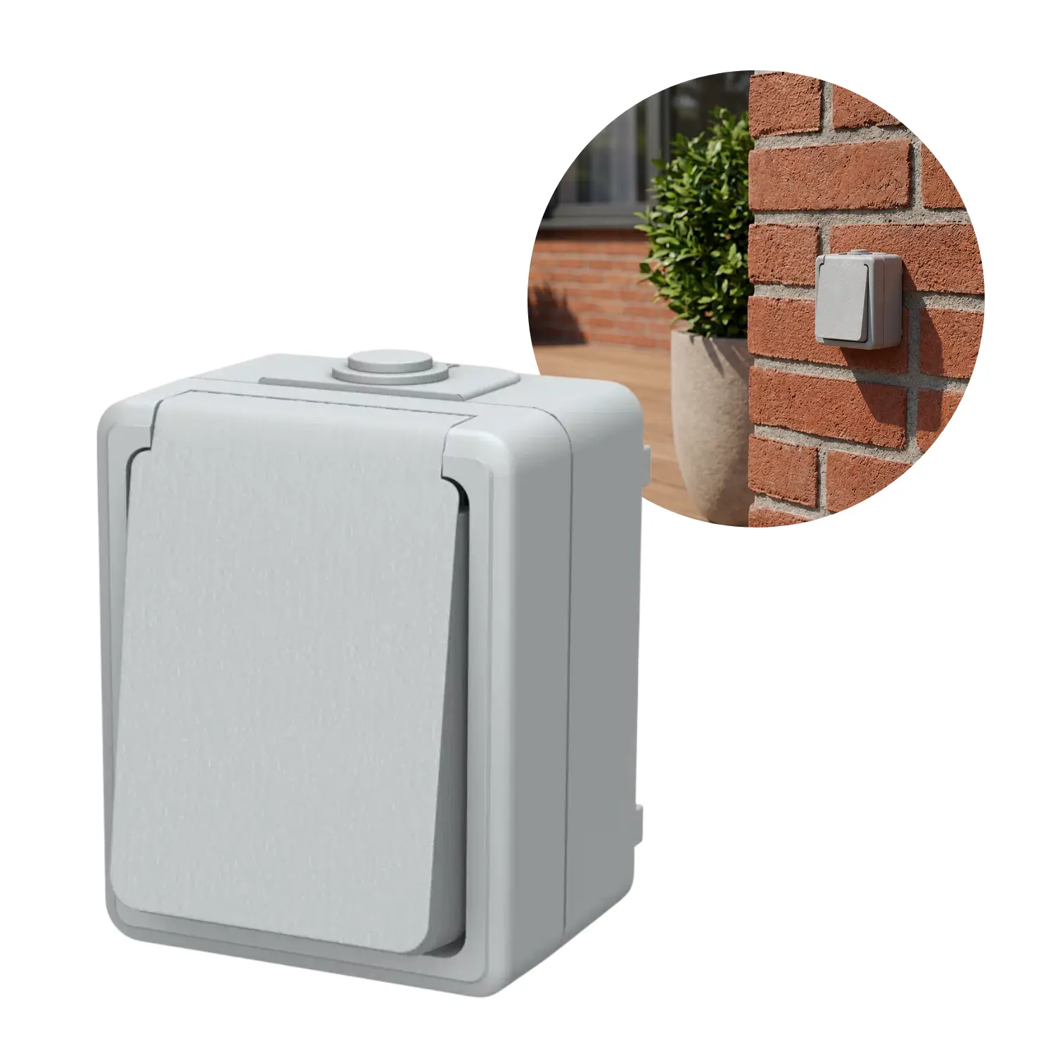 Stopcontact | Buiten | Eenvoudig | Met randaarde | 230V | 13A | IP54 | Grijs