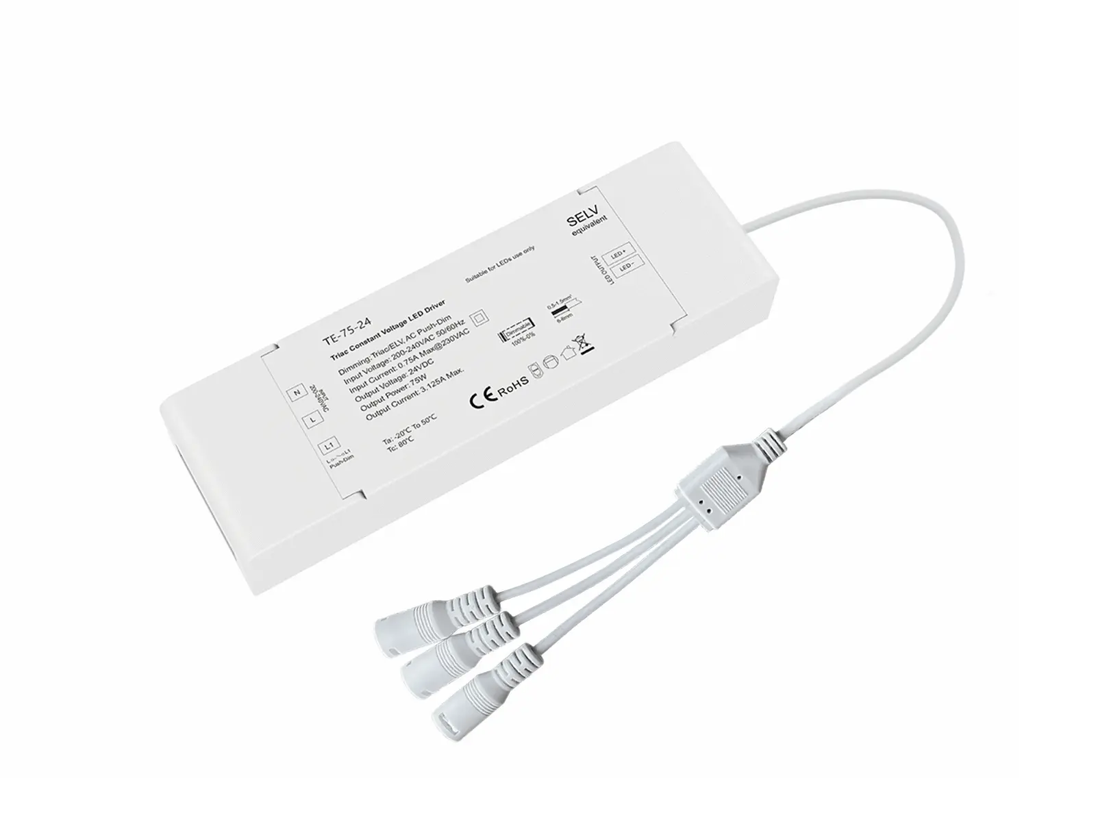 LED driver | 24V | 75W | TRIAC/PUSH dimbaar | Wit