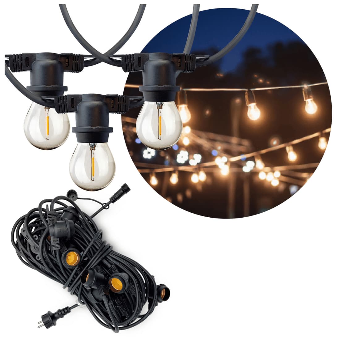 Outdoor-Lichterkette | Party-Lichterkette | 20m | 20xE27 (ohne Glühbirnen)