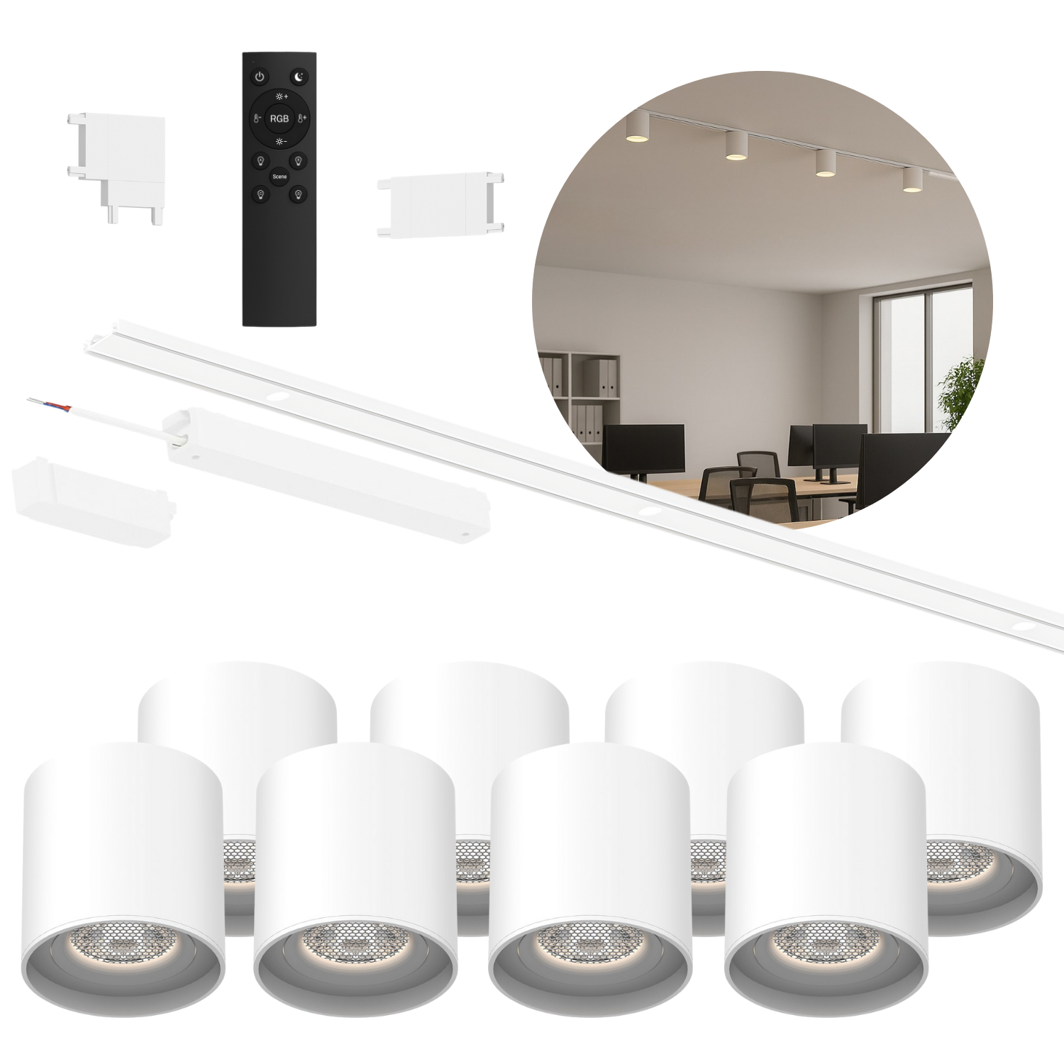 Spotlight på skena | 4m | TUYA | 8 Spots | CCT | 400lm | 6W | SlimTrack | Vit