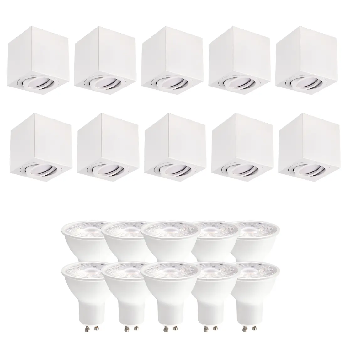 Takspotlights | 5 st. paket inkl. GU10 3000K | Dimbar | Fyrkantig | Vit | med Tilt | Inomhus | 230V